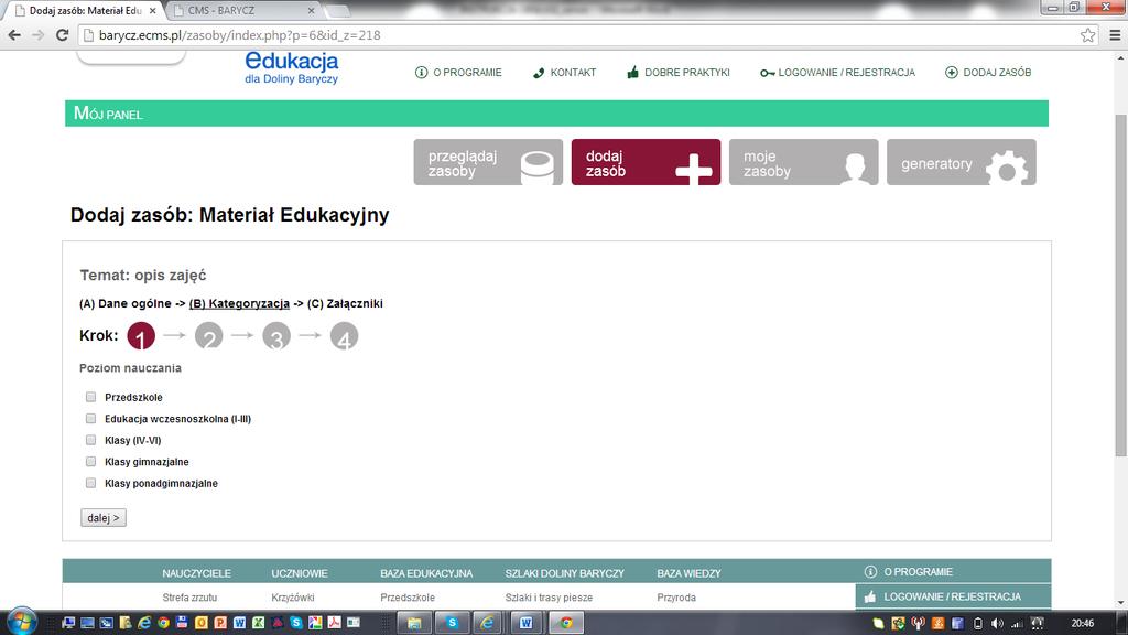 11. teraz proszę wybrać poziom nauczania jaki dotyczy Państwa materiału edukacyjnego można wybrać więcej niż jeden poziom nauczania, następnie kliknąć