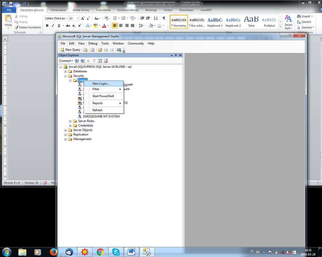 .. W nowym oknie wpisujemy parametry uzytkownika SQL.