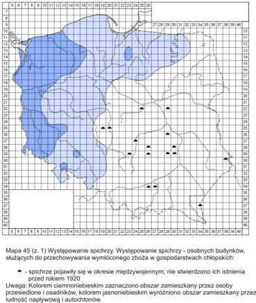 ANNA DROŻDŻ ROZHĽADY RESEARCH OUTLINES MATERIALIEN 182 Mapa 1: Pojawianie sie spichlerzy w okresie miedzywojennym Czasy powojenne, kiedy większość wsi naznaczona została spustoszeniami spowodowanymi