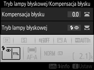 Tryby ręcznego podnoszenia lampy błyskowej W trybach P, S, A, M i 0 lampę błyskową należy podnosić ręcznie. Lampa błyskowa nie będzie emitować błysku, jeśli nie będzie podniesiona.