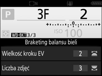 2 Wybierz krok balansu bieli. Wciskając przycisk BKT, obracaj przednim pokrętłem sterującym, aby wybrać zmianę balansu bieli. Każdy krok odpowiada około 5miredom.