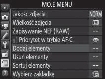 Poruszanie się po menu Postępuj