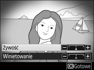 ' Efekt aparatu zabawkowego 1 Wybierz podgląd na żywo. Naciśnij przycisk a. Na monitorze pojawi się widok przez obiektyw. Przycisk a 2 Dostosuj opcje. Naciśnij J, aby wyświetlić opcje.