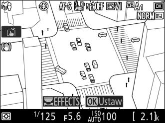 i Efekt miniatury 1 Wybierz podgląd na żywo. Naciśnij przycisk a. Na monitorze pojawi się widok przez obiektyw. Przycisk a 2 Ustaw pole AF.