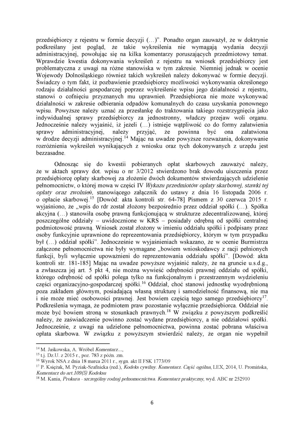 przedsiębiorcy z rejestru w formie decyzji (...).
