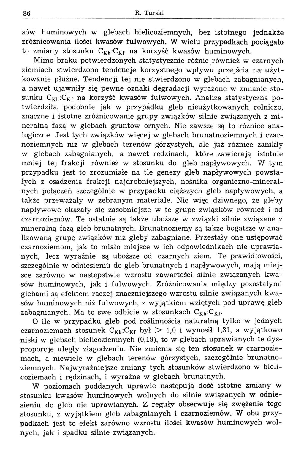86 E. Turski sów hum inow ych w glebach bielicoziemnych, bez istotnego jednakże zróżnicowania ilości kwasów fulwowych.
