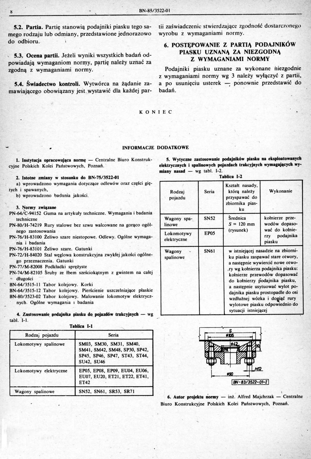 BN83/35220 l 5.2. Partia. Partię stanowią podajniki piasku tego samego rodzaju lub odmiany, przedstawione jednorazowo do odbioru.. 5.3! Ocena partii.
