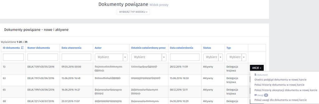 dokumentu, oraz generowania wydruków dla dokumentu.