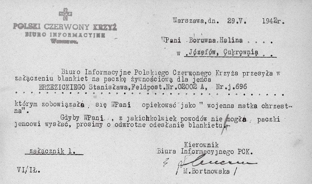 ZBIÓR KORESPONDENCJI HALINY BURÓWNY 109 2. Pismo Polskiego Czerwonego Krzyża, skierowane do H.