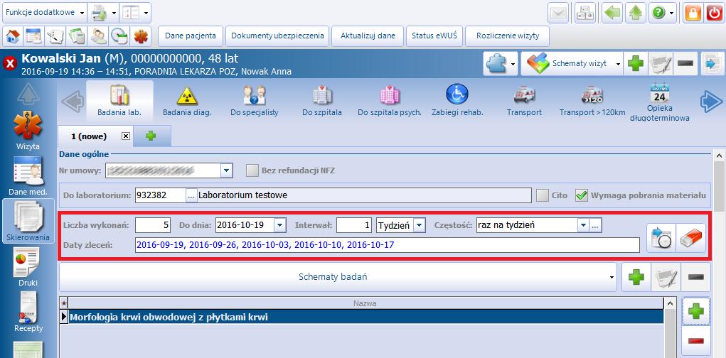 Dodanie zlecenia w Gabinecie 3.1 Zlecenie cykliczne Aplikacja mmedica umożliwia generowanie cyklicznych zleceń na badania laboratoryjne.
