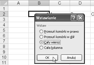 Spowoduje to wyświetlenie podręcznego menu, z którego należy wybrać polecenie Wstaw (rysunek 5.21). Rysunek 5.21. Menu podręczne komórki Wybranie polecenia Wstaw spowoduje wyświetlenie okna Wstawianie.