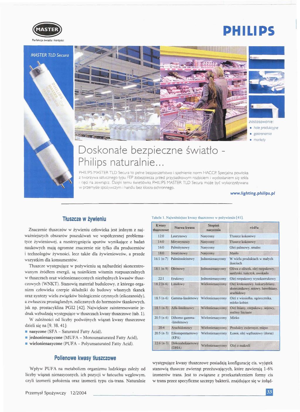 MASTER Perfekcja światła! korzyści PHILIPS zastosowanie: hale produkcyjne gastronomio markety naturalnie,,, PHIt IK K-5 FR T L D Secu-a to pełne bezpieczeństwo i spełnienie norm HACC Specjalne, po.