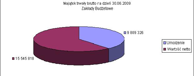 Tabela 18 Majątek trwały Zakłady Budżetowe Lp. Wyszczególnienie Wartość brutto Różnica (4-3) Umorzenia na dzień 30.06.2009 Wartość netto (4-6) % umorzenia 30.06.2009 na dzień 30.06.2008 [zł] na dzień 30.