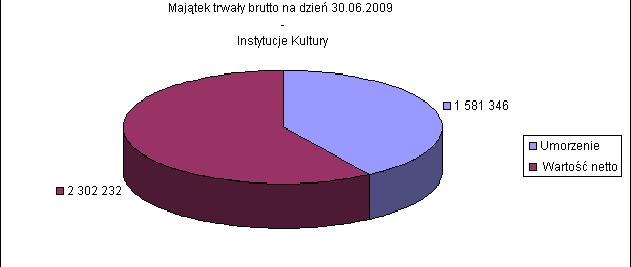 Tabela 19 Majątek trwały Instytucje kultury Wartość brutto Różnica (4-3) Umorzenia na dzień 30.06.2009 Wartość netto (4-6) % umorzenia 30.06.2009 Lp. Wyszczególnienie na dzień 30.06.2008 [zł] na dzień 30.