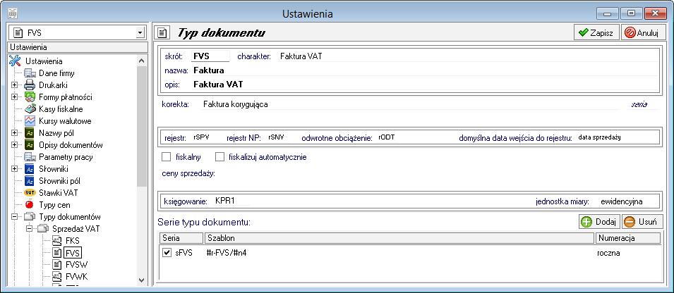 Podręcznik użytkownika Sage Symfonia Start Faktura 87 Definiowanie typu dokumentu Rys. 62 Wprowadzanie definicji typu dokumentu.