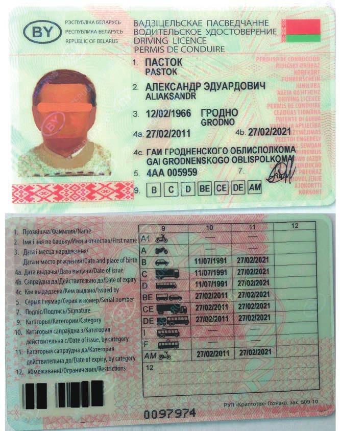 Prawo jazdy Białoruś Źródło: materiały własne.