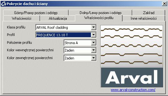 Model 8: Nowe profile pokrycia ARCELOR-MITTAL Dodano i uaktualniono kilka profili dla pokryć.