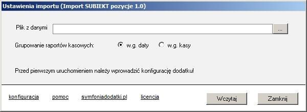 Pojawi si okno, na którym nale y wskaza plik do importu (wybieramy '...'). Mo na równie okre li grupowanie raportów kasowych.