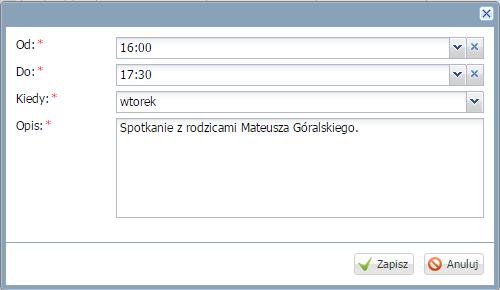 Prowadzenie Dziennika zajęć innych Aby edytować wpisane informacje należy kliknąć ikonę.