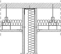 Połączenie ściany z sufitem podwieszonym. Doprowadzenie ściany do stropu konstrukcyjnego. Konstrukcja nad stropem podwieszonym tworzy ciągłą przeponę akustyczną. 5.