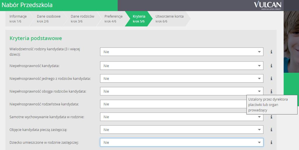 Rejestracja kandydata przez rodzica/ opiekuna prawnego W tym kroku mogą się pojawić tzw.