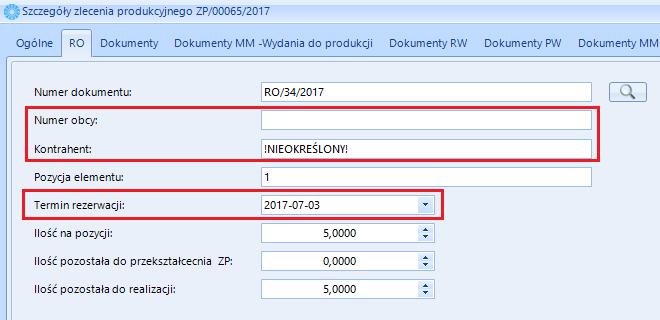 Na zakładce szczególne znaczenie mają następujące dane: Ilość na pozycji ilość wyrobu znajdująca się łącznie na RO.