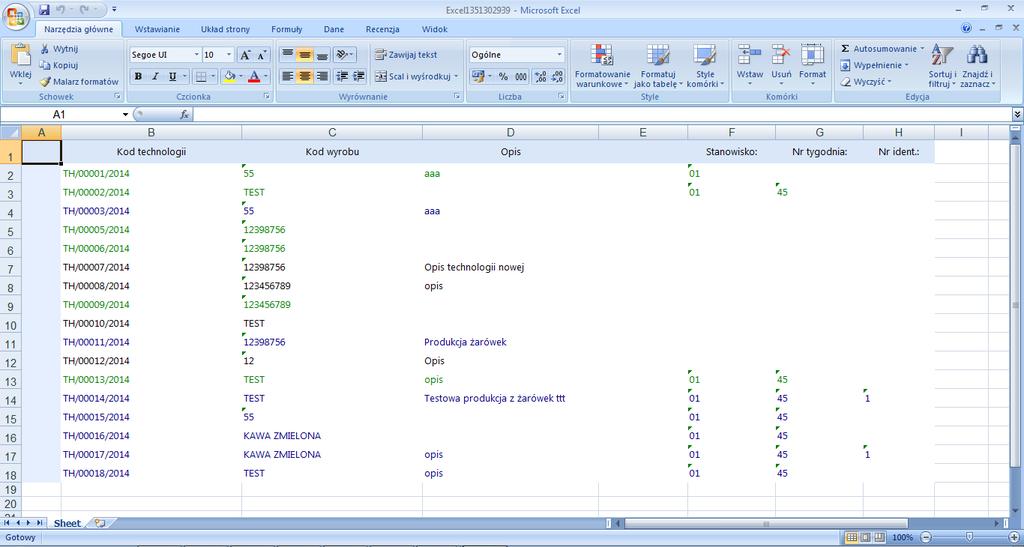 9.1.3. Eksport do Excela Aby wyeksportować tabelę do formatu *.xls (MS Excel), należy kliknąć ikonę Plik Excel. Program poprosi o podanie miejsca, do którego plik zostanie zapisany.