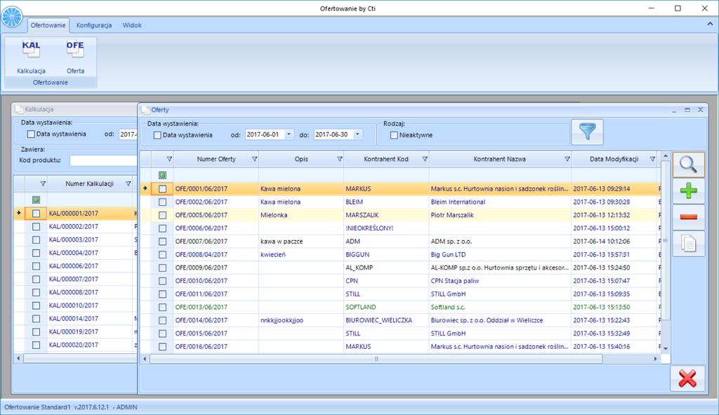 13. Współpraca z Ofertowanie by CTI NOWOŚĆ Produkcja by CTI umożliwia współpracę z modułem uzupełniającym Ofertowanie by CTI, który służy do szybkiej i sprawnej kalkulacji wyrobu gotowego oraz