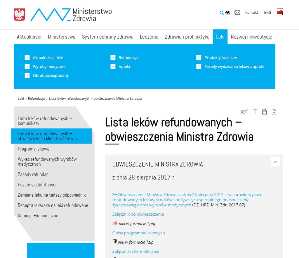 TRYB PODEJMOWANIA DECYZJI Minister zdrowia ogłasza raz na 2 miesiące w dzienniku urzędowym, w drodze obwieszczenia, wykaz refundowanych leków, środków