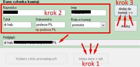 Kolejny krok to wskazanie na liście interesującego nas wykładowcy. Jego dokładne dane zobaczymy w sekcji poniżej listy. Dane te możemy tu dowolnie zmienić.