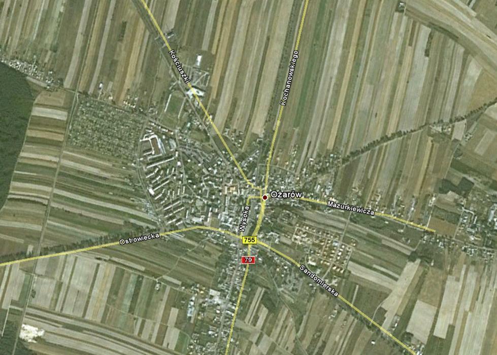 Rysunek B-3. Lokalizacja stacji pomiarowej w miejscowości Ożarów na oś. Wzgórze, przy ul. Leśnej 24 Stacja w Ożarowie przy ul.