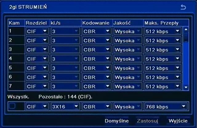 NDR-BA3208 i NDR-BA3416 Instrukcja obsługi wer.1.1 KONFIGURACJA REJESTRATORA 5.1.6.2.Drugi strumień Po wybraniu z menu SIEĆ pozycji 2GI STRUMIEŃ pojawi się poniższy ekran.