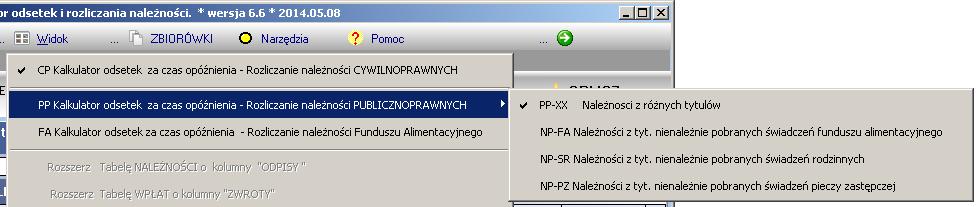 Wybór trybu pracy kalkulatora : Dla obliczania odsetek z tytułu opóźnienia/zwłoki stosować można następujące stopy odsetek: Rozdzielanie wpłat na należności główne i odsetki może odbywać wg jednego z
