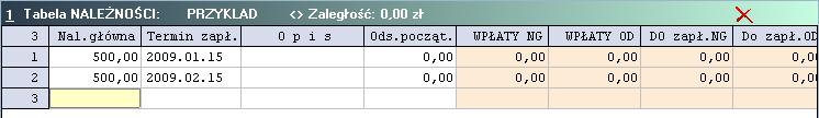 Rys. 4.1.4 Tabela WPŁAT do której wprowadza się wykaz wpłat które mają być użyte do rozliczenia należności podanych w tabeli należności. Jeden wiersz tabeli odnosi się do jednej wpłaty.