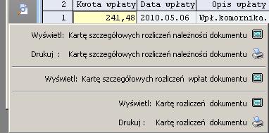 Rys.4.2.5.2 Tabela wpłat z wynikami obliczeń wyświetlona w oknie edytora tekstu Karty rozliczeń.