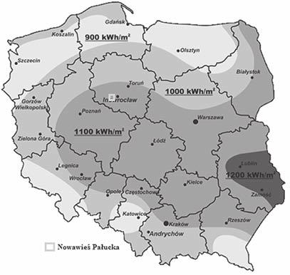 Analiza efektywności hybrydowych systemów energii odnawialnej Rys. 4. Położenie projektowanej instalacji oraz nasłonecznienie w wybranej lokalizacji [36] Vśr [m/s] 5 