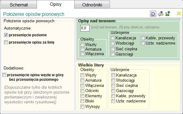 Opcje Schemat zarządzanie liniami osiowymi i symbolami sieci