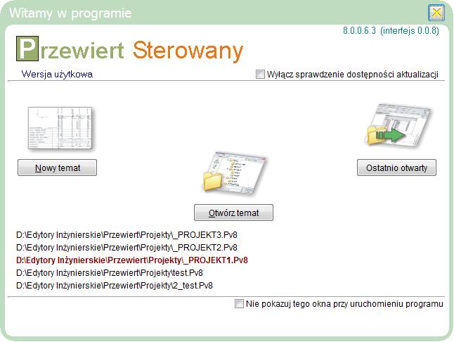 Okno startowe W trakcie uruchomienia programu pojawia się okno startowe, z którego możliwe jest bezpośrednie przejście do wybranych opcji: 1. Nowy temat, 2. Otwarcie istniejącego tematu, 3.