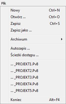 MENU TEKSTOWE Menu tekstowe: - zawiera wszystkie polecenia dostępne w większości na pasku ikon i w pulpicie sterującym Poszczególne sekcje menu umożliwiają wykonanie następujących czynności: Plik