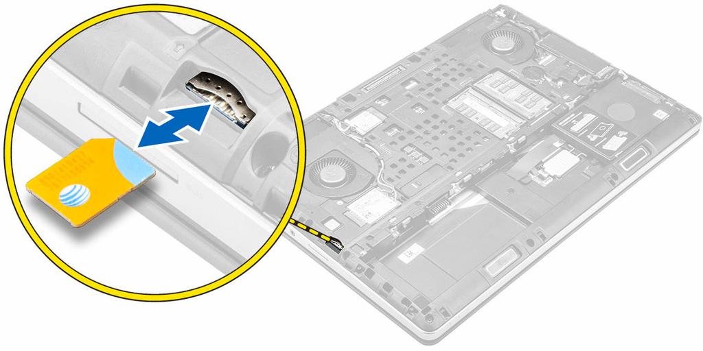 Instalacja karty SIM 1. Wsuń kartę SIM do gniazda, aż zostanie zatrzaśnięta na miejscu. 2. Zainstaluj następujące elementy: a. pokrywa dolna b. akumulator c.