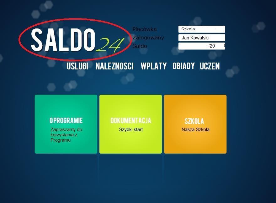Przejście do głównego widoku aplikacji następuje poprzez kliknięcie w zaznaczony napis SALDO24: Opcja