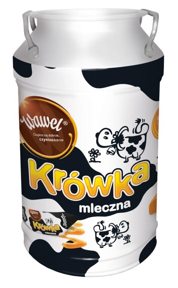 4. Krówka puszka 250g Pomadki niekrystaliczne mleczne. Składniki: cukier, syrop glukozowy, mleko w proszku odtłuszczone (14%), masło (z mleka).