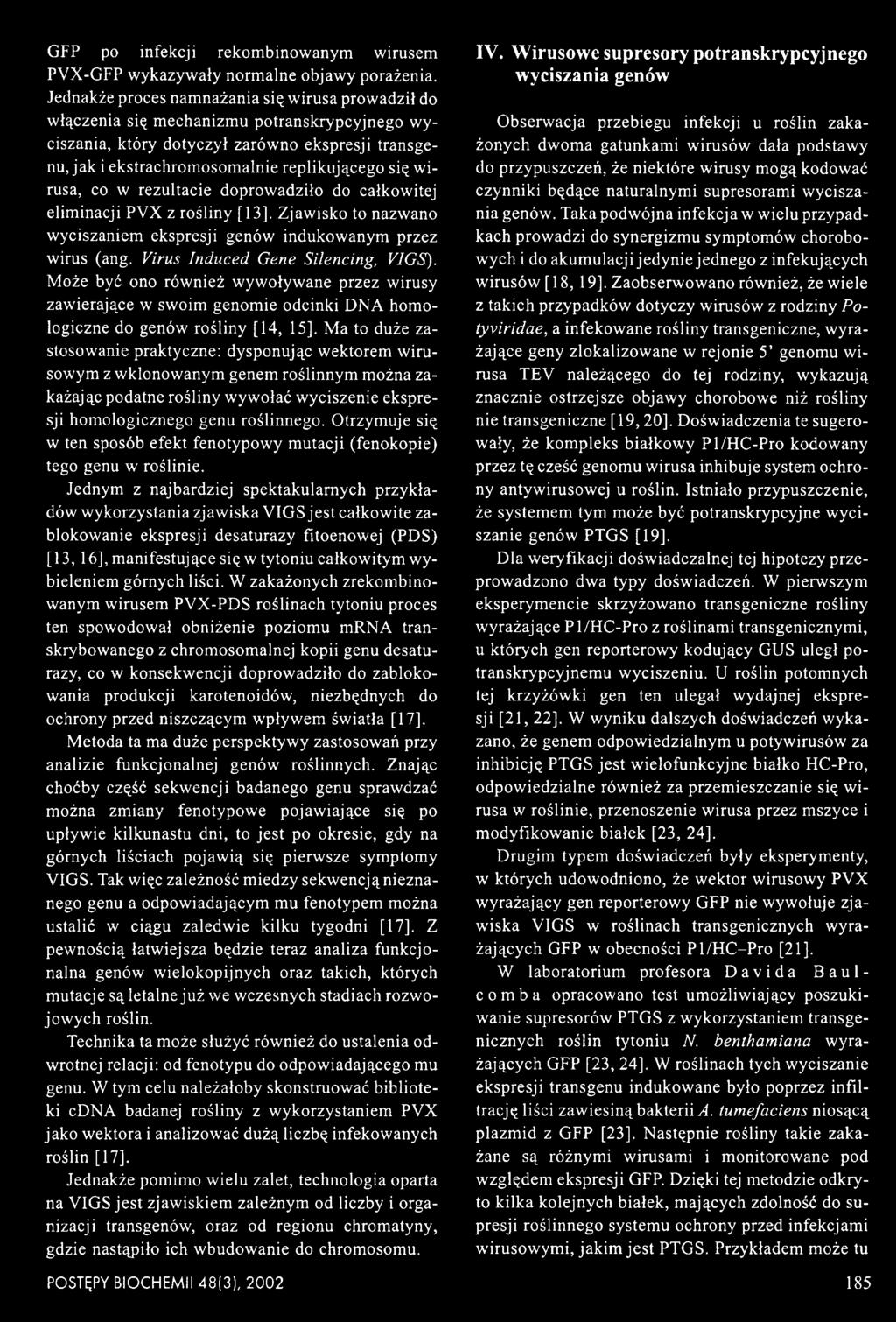 GFP po infekcji rekombinowanym wirusem PVX-GFP wykazywały normalne objawy porażenia.