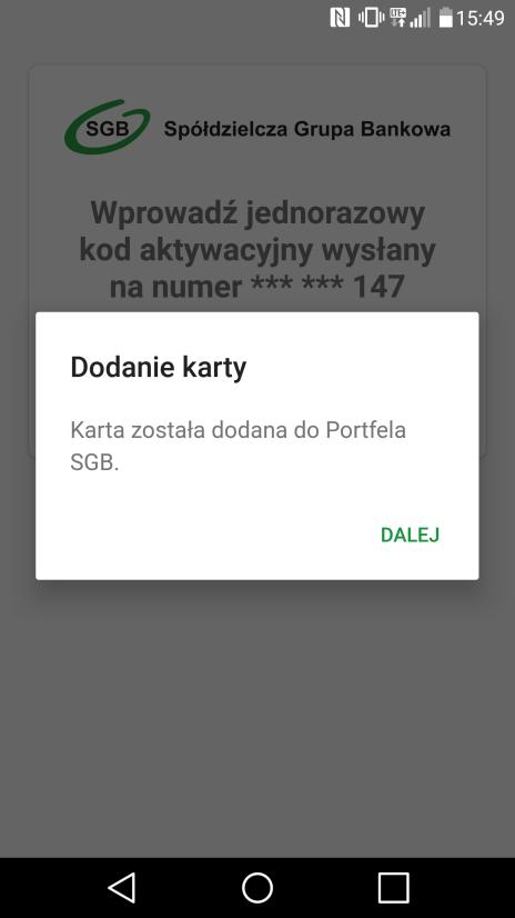 5. Po poprawnym wprowadzeniu kodu aktywacyjnego, karta