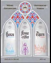 WÓDKI HISTORYCZNE 40% vol. Hanza, Kreuzritter, Thorn Butelki 700 ml Dla turystów i miłośników historii.