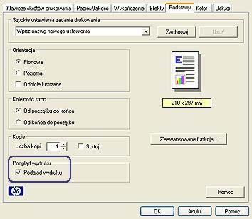 Rozdział 7 4 Wybierz pozostałe wymagane ustawienia drukowania, a następnie kliknij przycisk OK. Przed rozpoczęciem drukowania dokumentu wyświetlany jest podgląd.