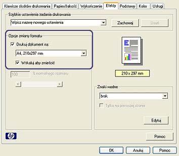 Rozdział 7 3 Zaznacz pole wyboru Drukuj dokument na, a następnie z rozwijanej listy wybierz docelowy format papieru.