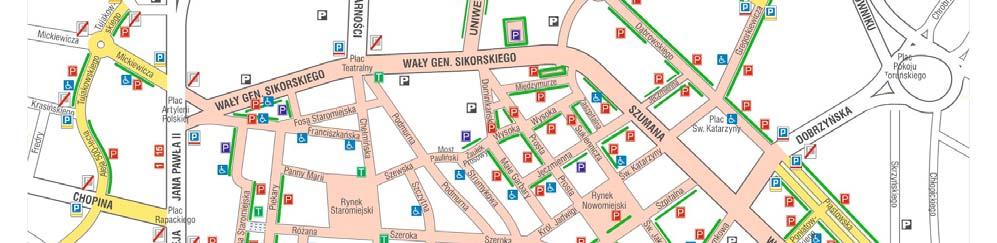 Rys. III.3.4.1.1. Mapa strefy płatnego parkowania w Toruniu (Źródło: MZD Toruń).