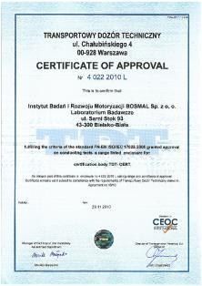 BOSMAL - Certyfikaty Certyfikat AQAP 2110:2009 Systemu Zarządzania Jakością Zakres