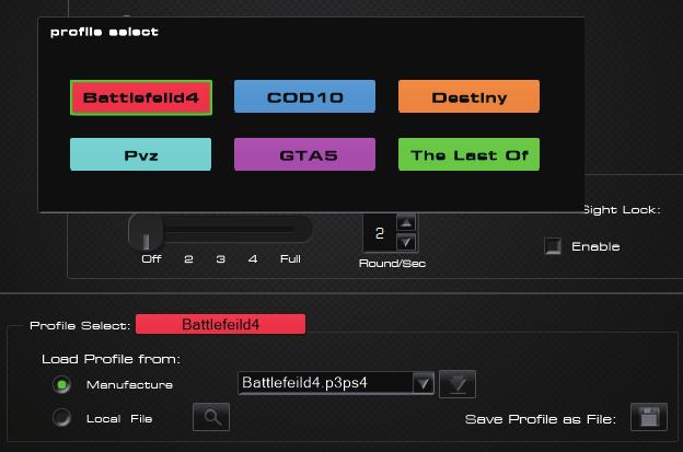 Wybieranie Profili Venom-X4 zapisuje konfigurację ustawień oraz mapę przycisków (Layout) jako tzw. profil.